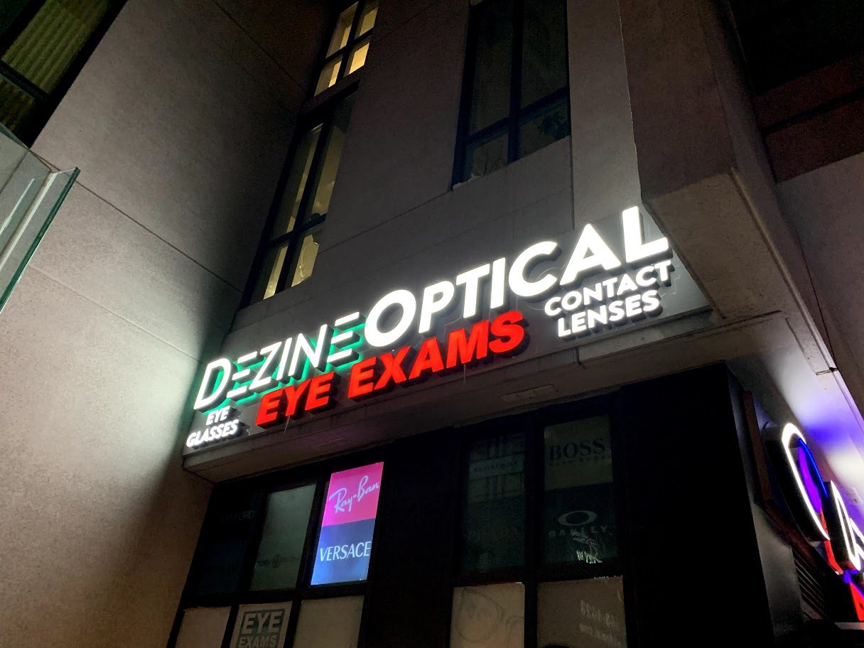 Dezine Optical illuminated channel letter storefront sign
