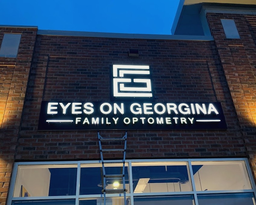 Eyes on Georgina illuminated exterior channel letter sign